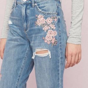 garage denim floral embroidered distressed mom jeans